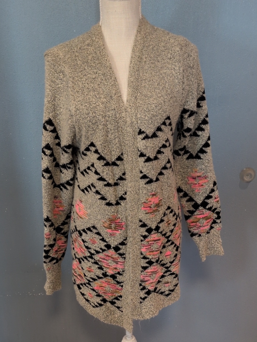 No Boundaries Aztec Chunky Open Front Southwest Cardigan Boho Festival Fall